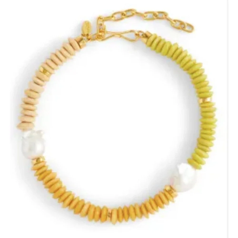 Lizzie Fortunato Signed Designer Tavira Yellow Ombre Baroque Pearl Necklace - Picture 1 of 15